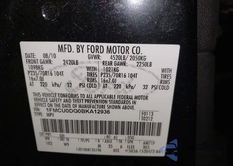 2011 Ford Escape Xlt из США, поврежденный, VIN 1FMCU0DG0BKA12936